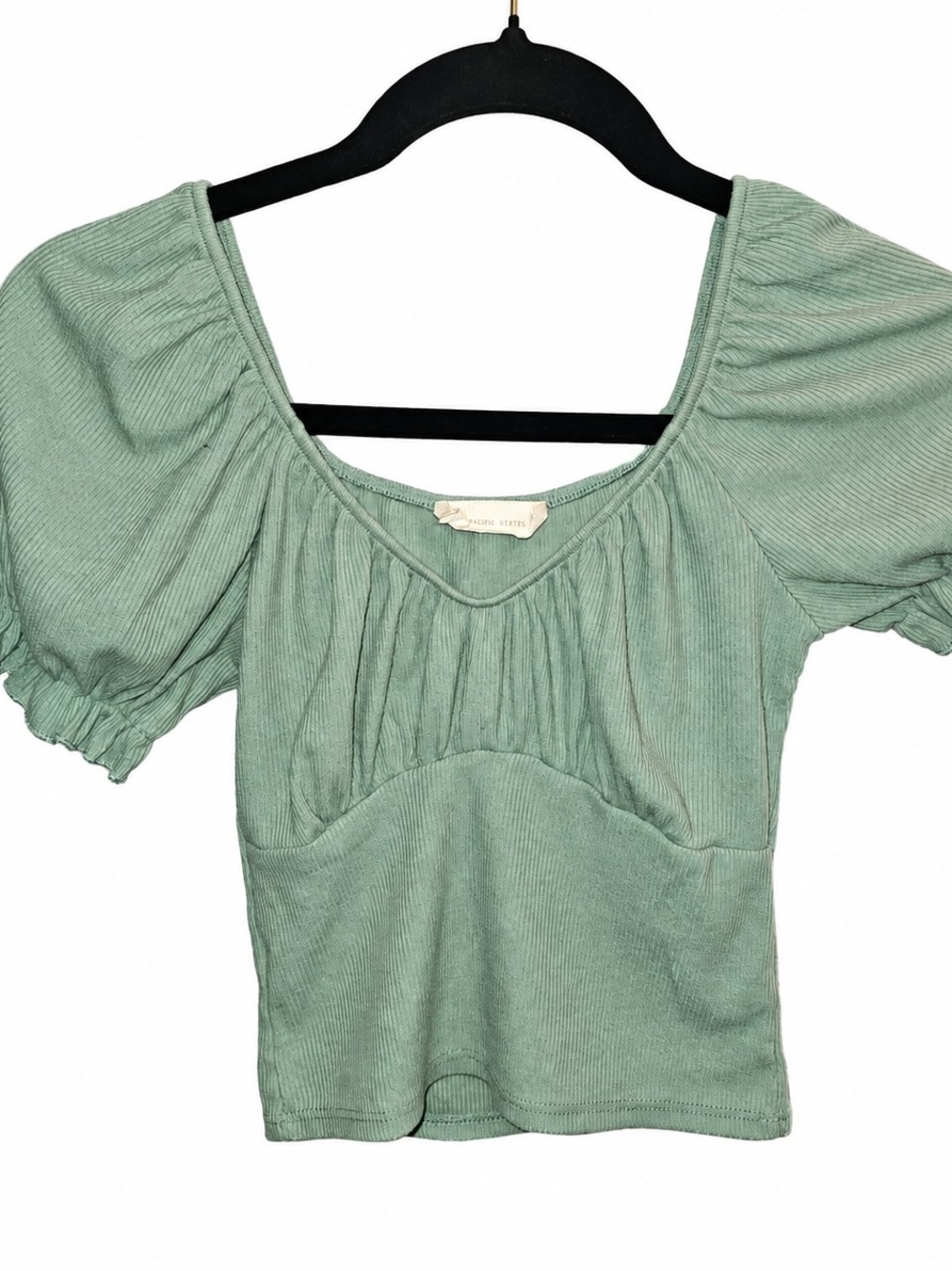 Altar’d State Sage Green Coquette Puff Sleeve Crop Top XS